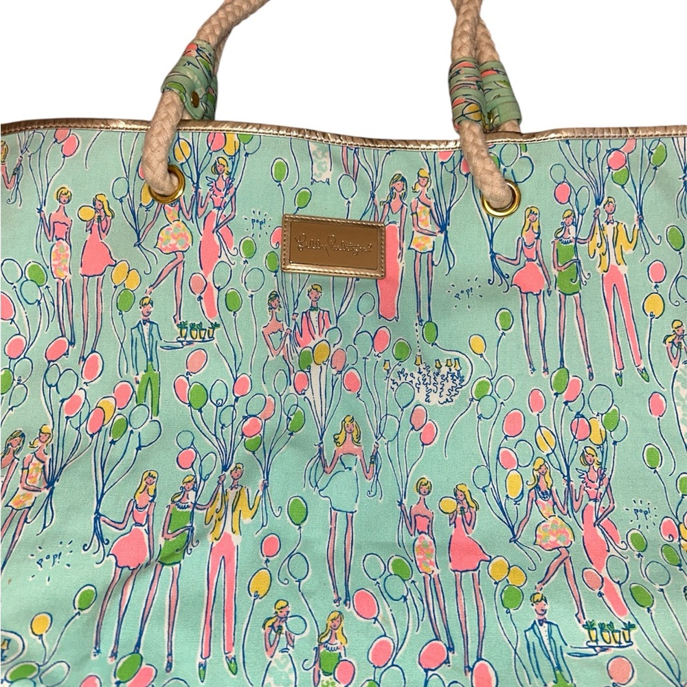 Lilly Pulitzer Tote Shoreline Party Sand Bar Pop Balloons beach bag RARE - Picture 4 of 7